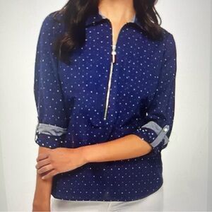 Tommy Hilfiger Women's 90's Casual Office Navy 1/2 Zip Blouse Shirt Size Large
